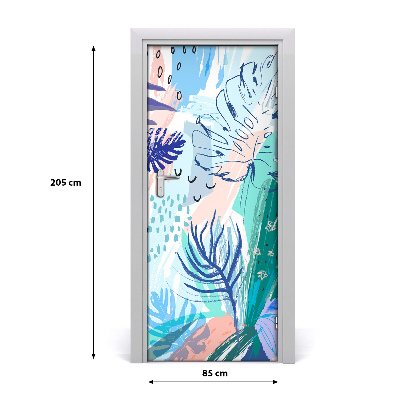 Lámina adhesiva de puerta Hojas tropicales