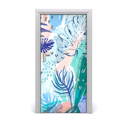 Lámina adhesiva de puerta Hojas tropicales