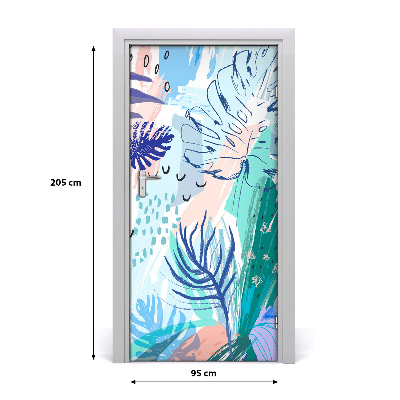 Lámina adhesiva de puerta Hojas tropicales