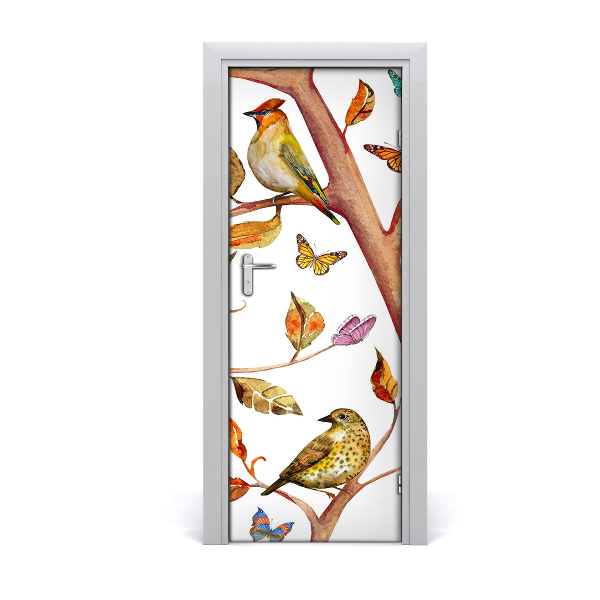 Vinilo para puerta Mariposas hojas