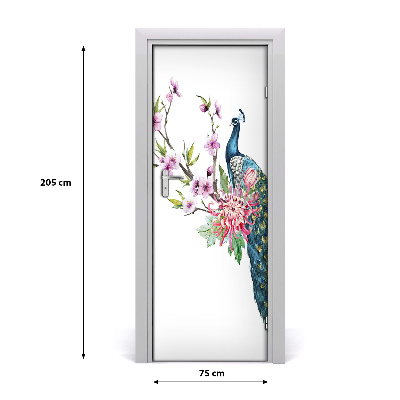 Vinilo para puerta Pavo real y flores