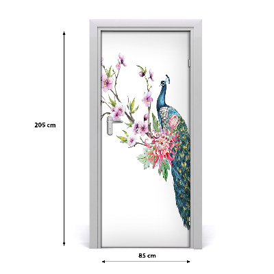 Vinilo para puerta Pavo real y flores