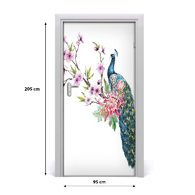 Vinilo para puerta Pavo real y flores