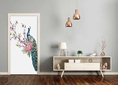 Vinilo para puerta Pavo real y flores