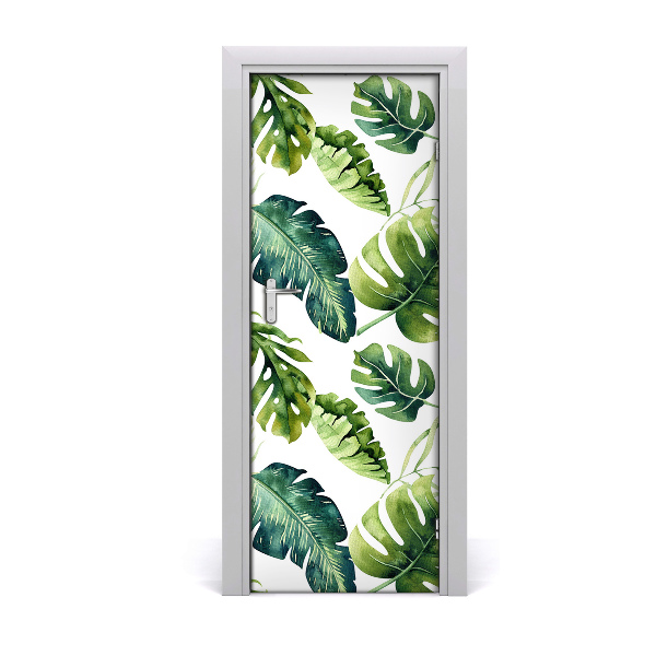 Lámina adhesiva de puerta Hojas tropicales