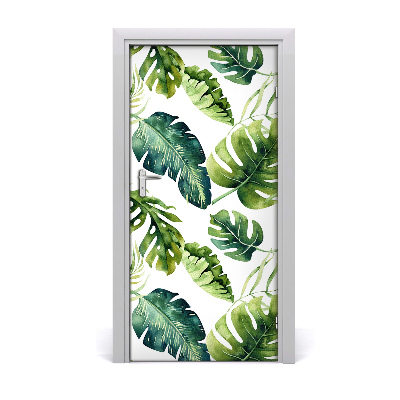 Lámina adhesiva de puerta Hojas tropicales
