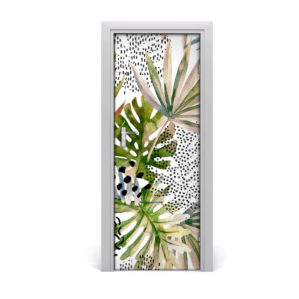 Lámina adhesiva de puerta Hojas tropicales