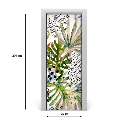 Lámina adhesiva de puerta Hojas tropicales