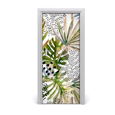 Lámina adhesiva de puerta Hojas tropicales