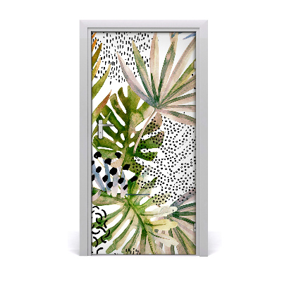 Lámina adhesiva de puerta Hojas tropicales