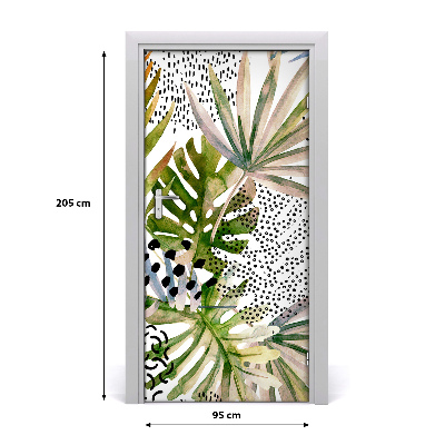 Lámina adhesiva de puerta Hojas tropicales