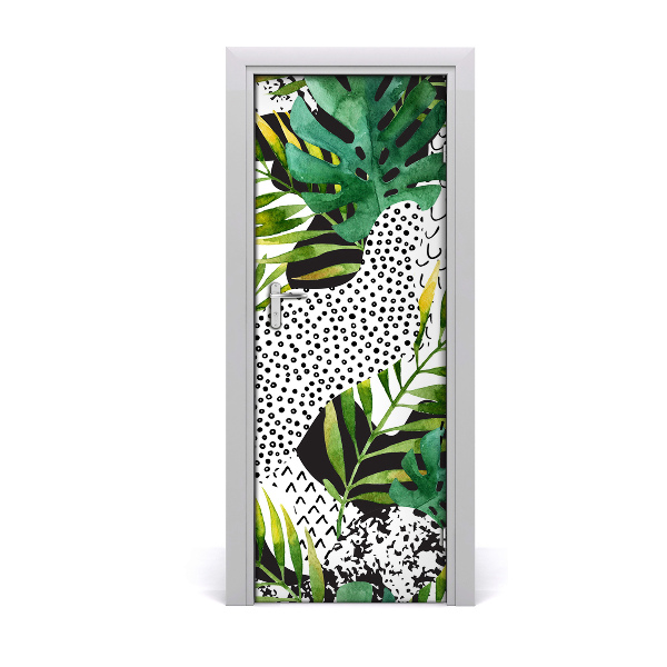 Lámina adhesiva de puerta Hojas tropicales