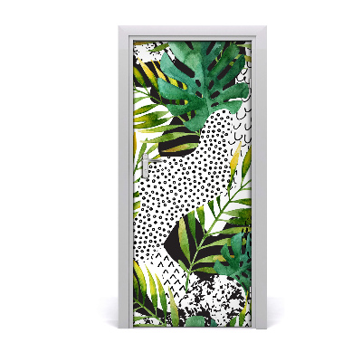 Lámina adhesiva de puerta Hojas tropicales