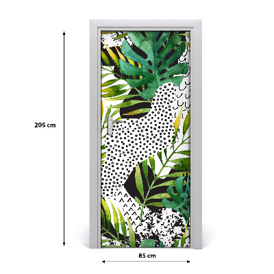 Lámina adhesiva de puerta Hojas tropicales