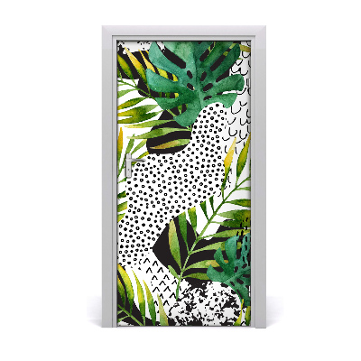 Lámina adhesiva de puerta Hojas tropicales