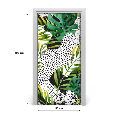 Lámina adhesiva de puerta Hojas tropicales