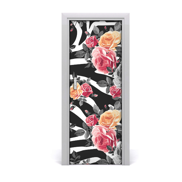Lámina adhesiva de puerta Rosas cebra