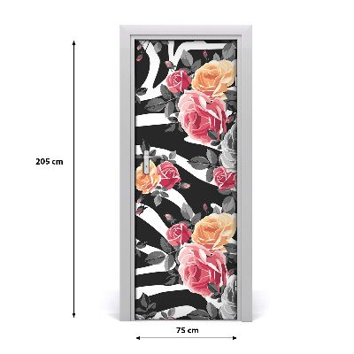 Lámina adhesiva de puerta Rosas cebra