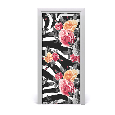 Lámina adhesiva de puerta Rosas cebra