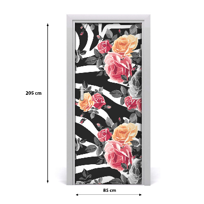 Lámina adhesiva de puerta Rosas cebra