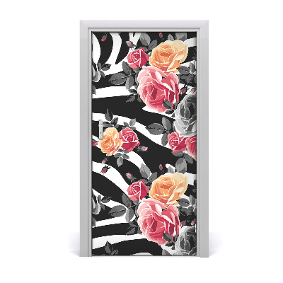 Lámina adhesiva de puerta Rosas cebra