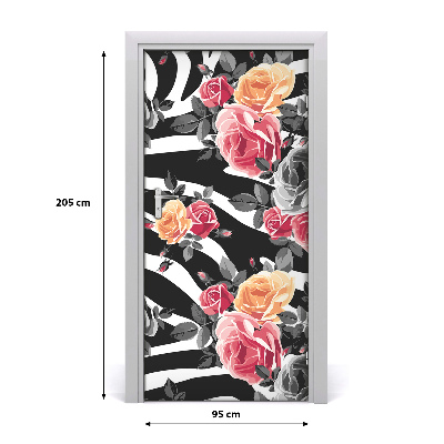Lámina adhesiva de puerta Rosas cebra
