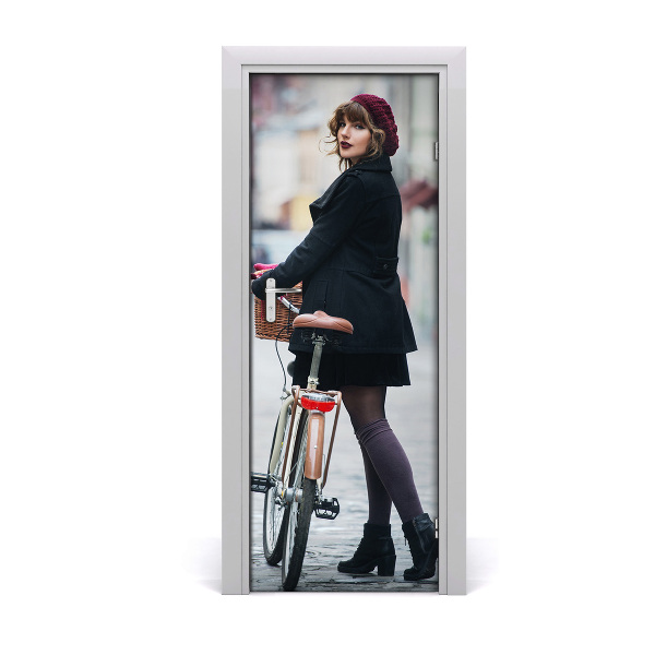 Pegatina para puerta Mujer en la bici