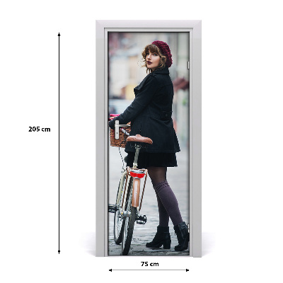Pegatina para puerta Mujer en la bici