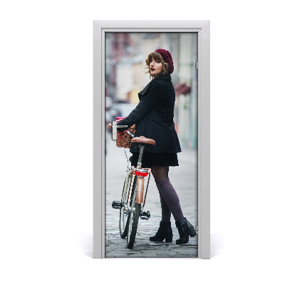 Pegatina para puerta Mujer en la bici