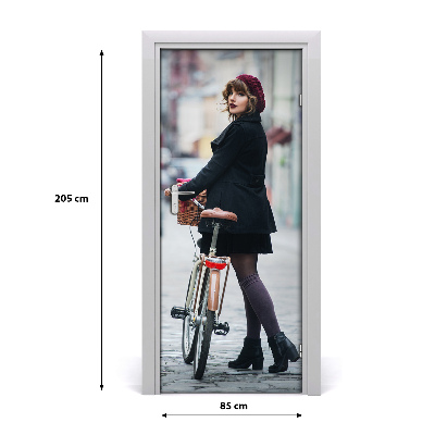 Pegatina para puerta Mujer en la bici