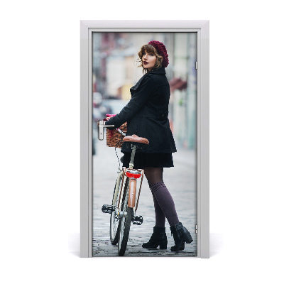 Pegatina para puerta Mujer en la bici