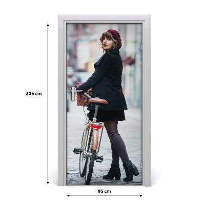 Pegatina para puerta Mujer en la bici