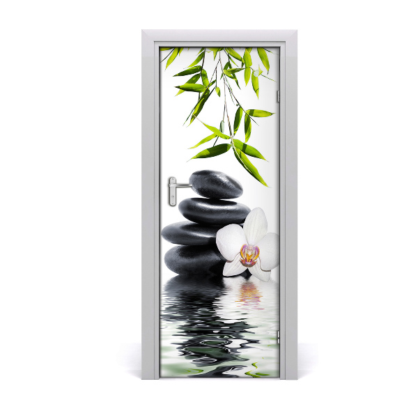 Vinilo para puerta Orquídea y piedras