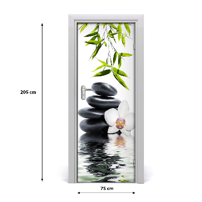 Vinilo para puerta Orquídea y piedras