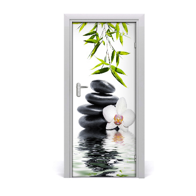 Vinilo para puerta Orquídea y piedras