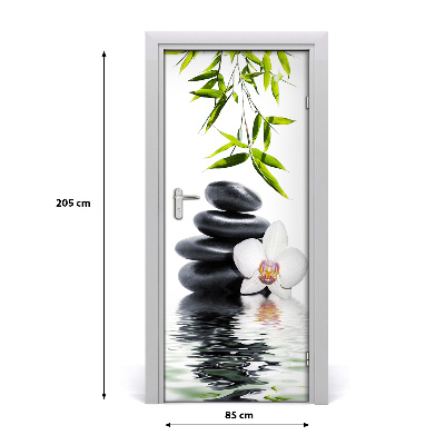 Vinilo para puerta Orquídea y piedras