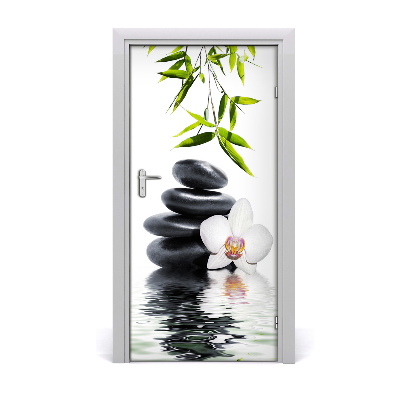 Vinilo para puerta Orquídea y piedras