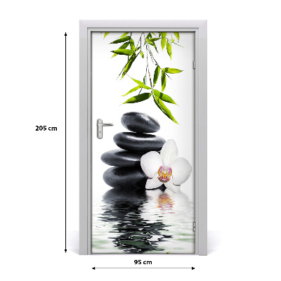 Vinilo para puerta Orquídea y piedras