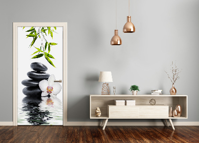 Vinilo para puerta Orquídea y piedras