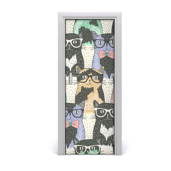 Vinilo para puerta Gatos con gafas