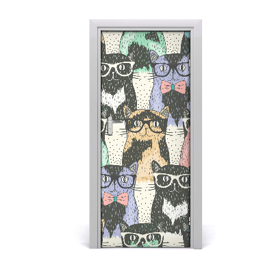 Vinilo para puerta Gatos con gafas