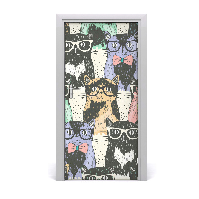 Vinilo para puerta Gatos con gafas