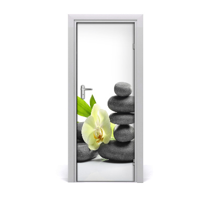 Vinilo para puerta Orquídea y piedras
