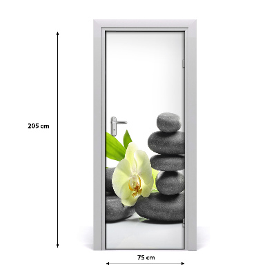 Vinilo para puerta Orquídea y piedras