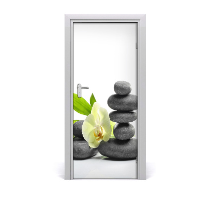 Vinilo para puerta Orquídea y piedras