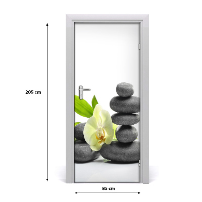 Vinilo para puerta Orquídea y piedras