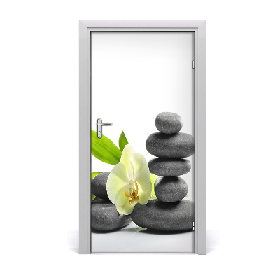 Vinilo para puerta Orquídea y piedras