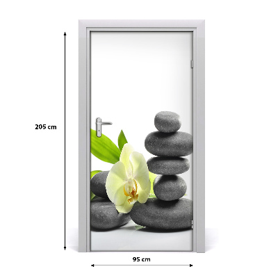 Vinilo para puerta Orquídea y piedras
