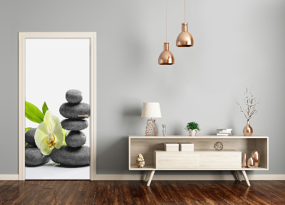 Vinilo para puerta Orquídea y piedras
