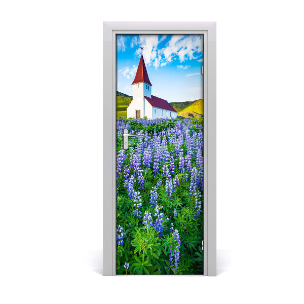 Pegatina para puerta Iglesia flores